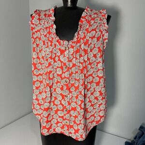Maeve by Anthropologie Red Floral Sleeveless Button Up Top Size 4 Whimsical Flow